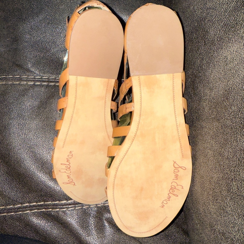 ✨ Sam Edelman Beck Gladiator Sandals 👡 Saddle Leather 🤎 Size 9.5 - Camel Flats - Picture 5 of 11